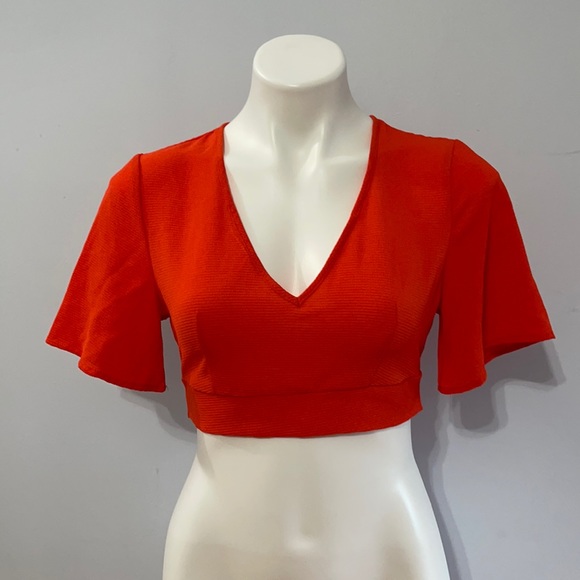 Orange v-neck crop top zipper back with tie around bow - Picture 9 of 9